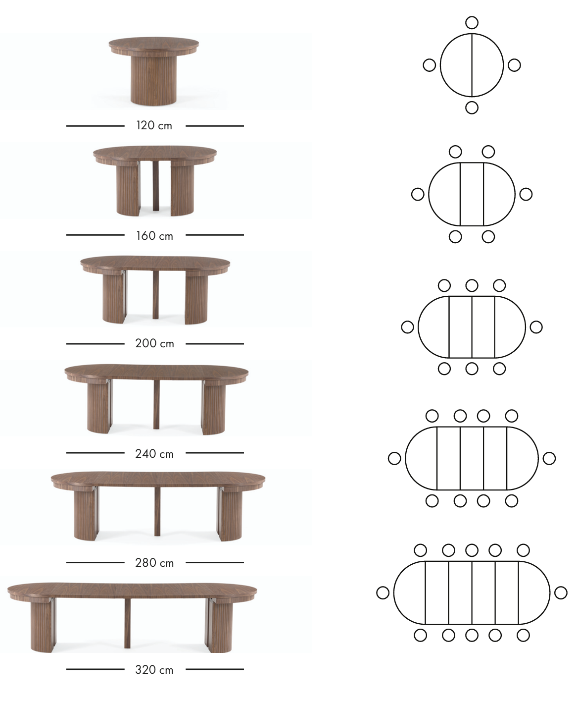 California utdragbart matbord 120–320 cm
