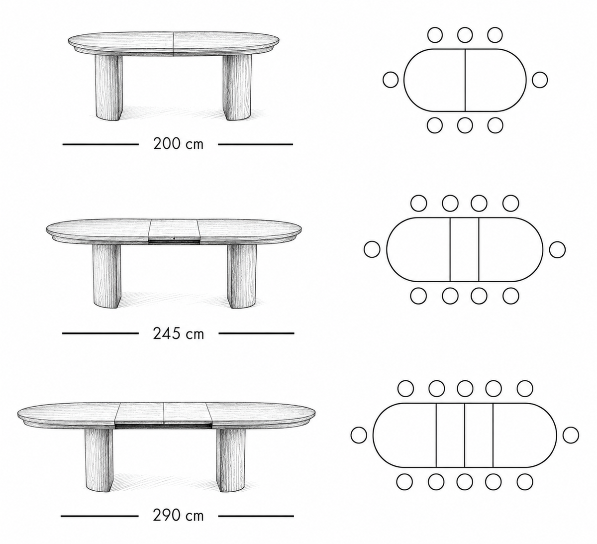 Como utdragbart matbord 200–290 cm – Natur-ek