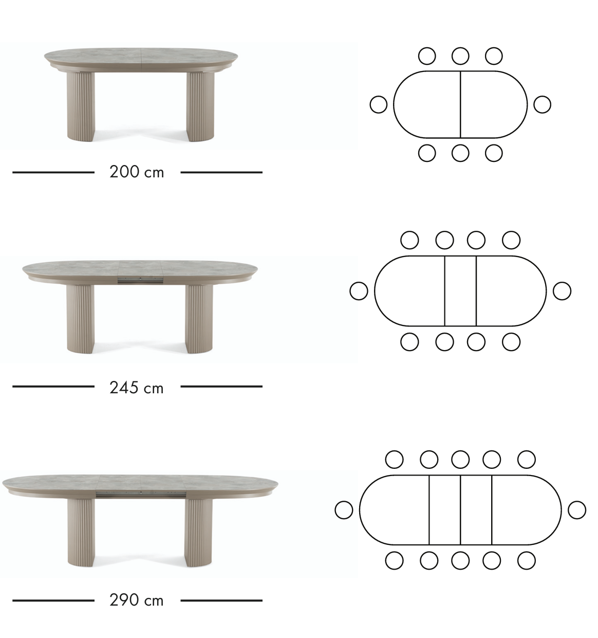 Como utdragbart matbord 200–290 cm