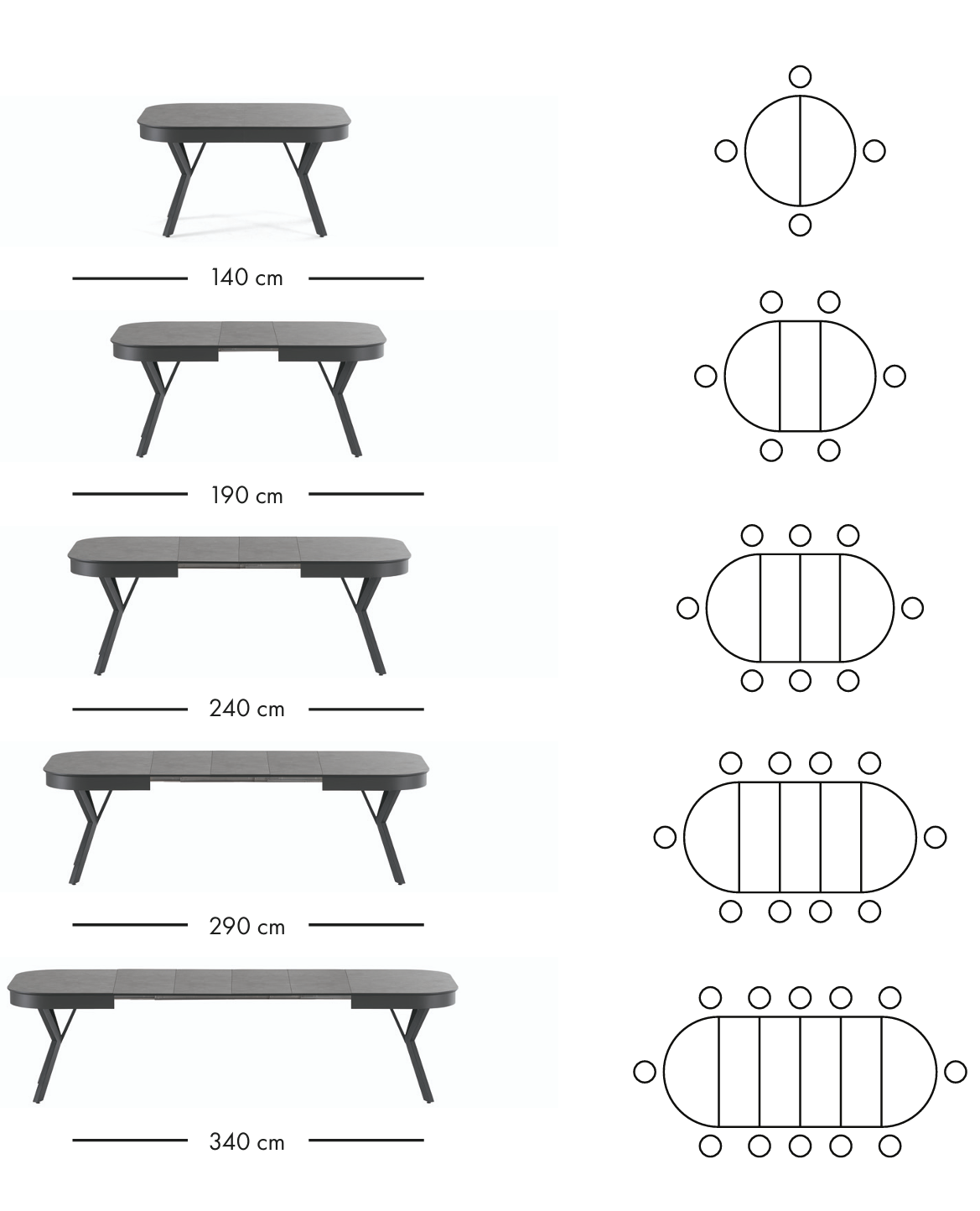 Parma utdragbart matbord 140–340 cm