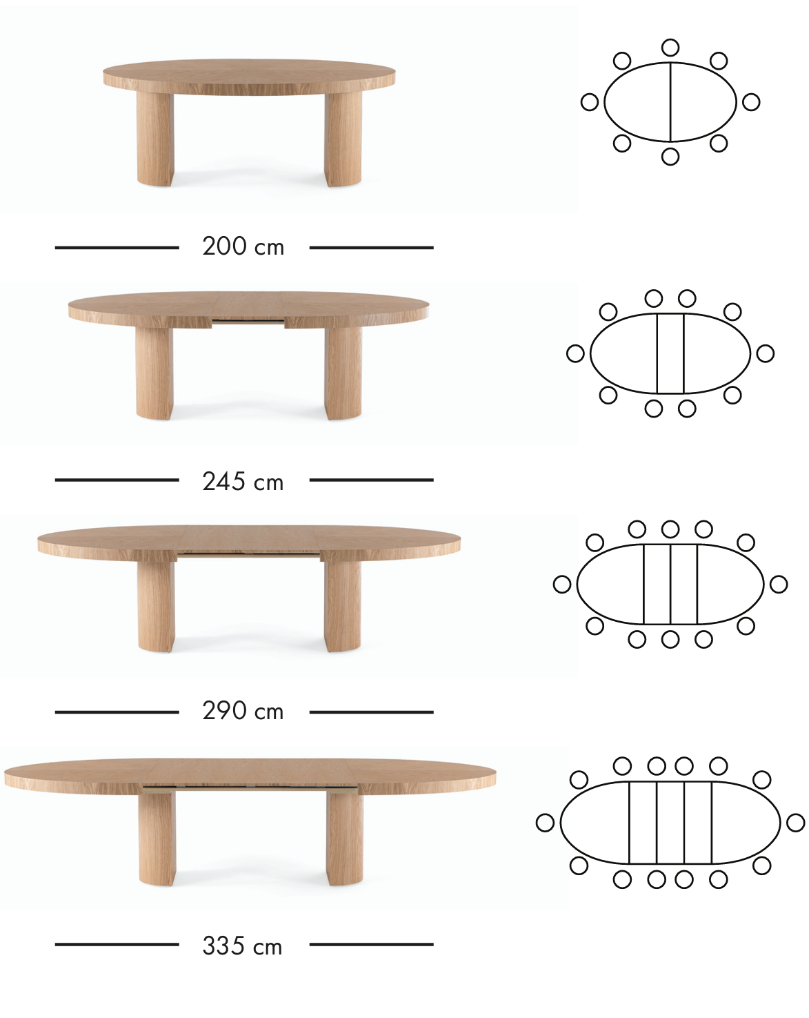 Roda utdragbart matbord 200–335 cm
